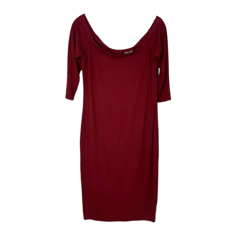 BELLE + SKY‎ Off Shoulder Midi Maroon Fitted Dress Size Medium